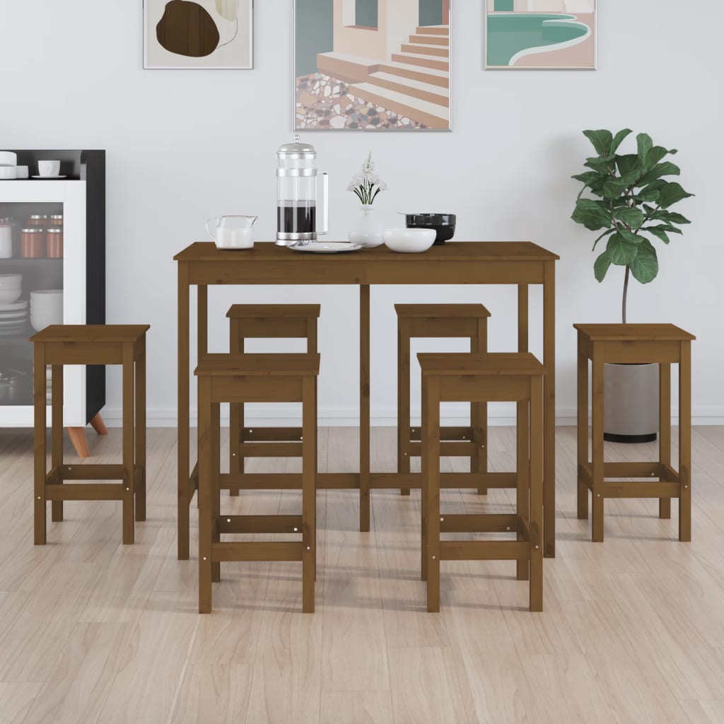 vidaXL 7 Piece Bar Set Honey Brown Solid Wood Pine