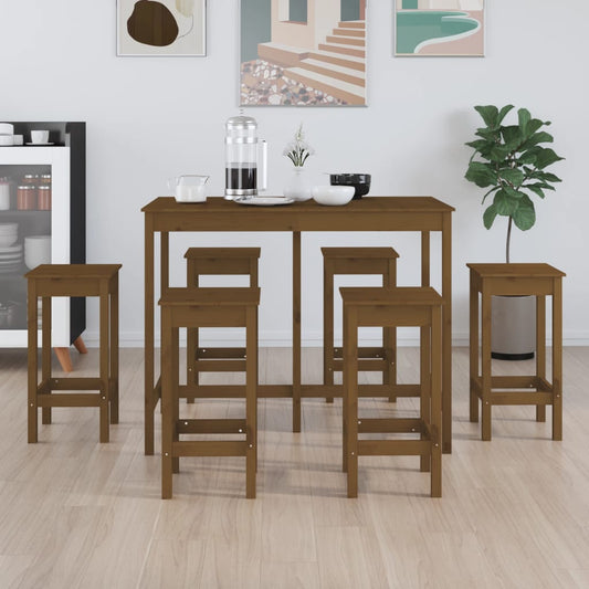 vidaXL 7 Piece Bar Set Honey Brown Solid Wood Pine
