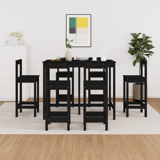 vidaXL 7 Piece Bar Set Black Solid Wood Pine