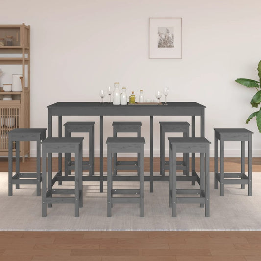 vidaXL 9 Piece Bar Set Grey Solid Wood Pine