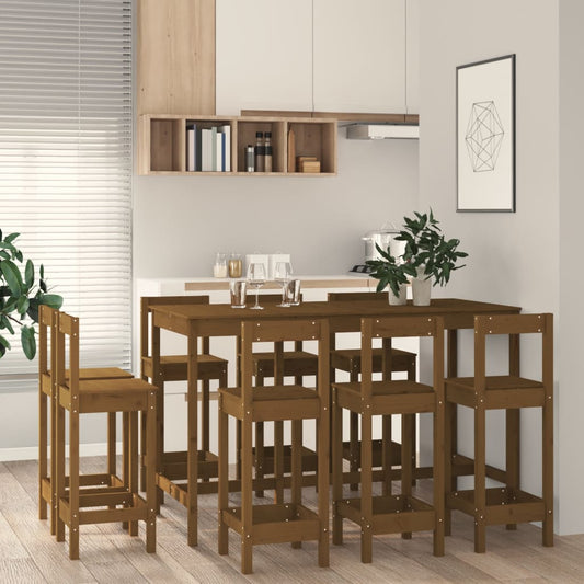 vidaXL 9 Piece Bar Set Honey Brown Solid Wood Pine