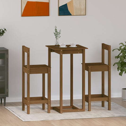 vidaXL 3 Piece Bar Set Honey Brown Solid Wood Pine