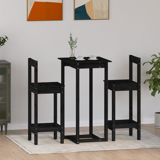 vidaXL 3 Piece Bar Set Black Solid Wood Pine
