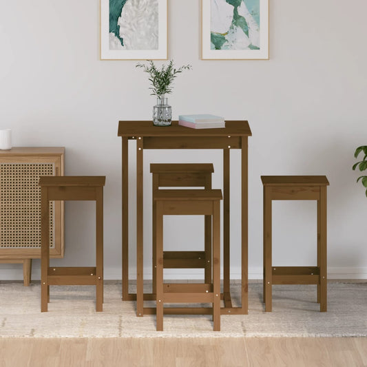 vidaXL 5 Piece Bar Set Honey Brown Solid Wood Pine