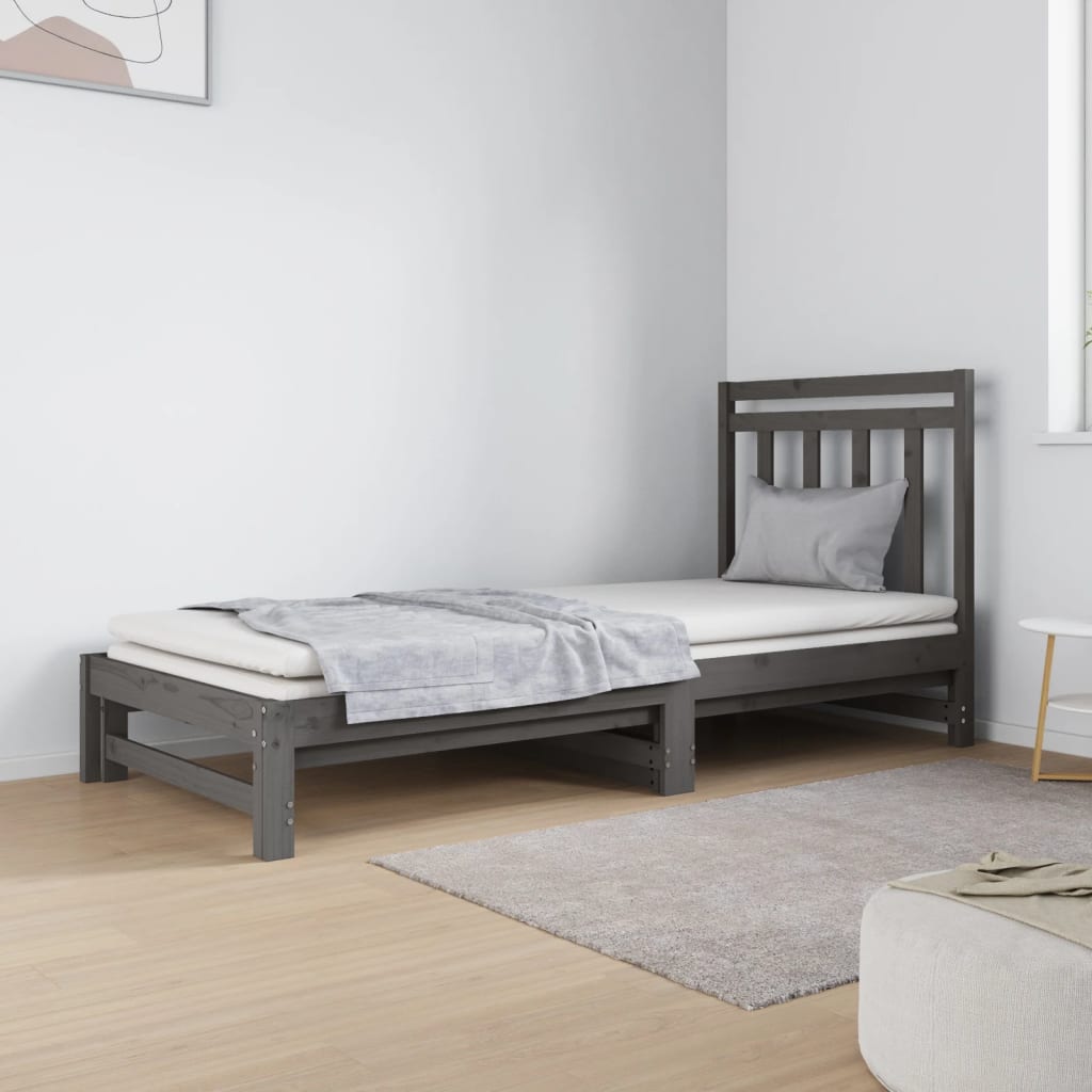 vidaXL Pull-out Day Bed Grey 2x(90x190) cm Solid Wood Pine
