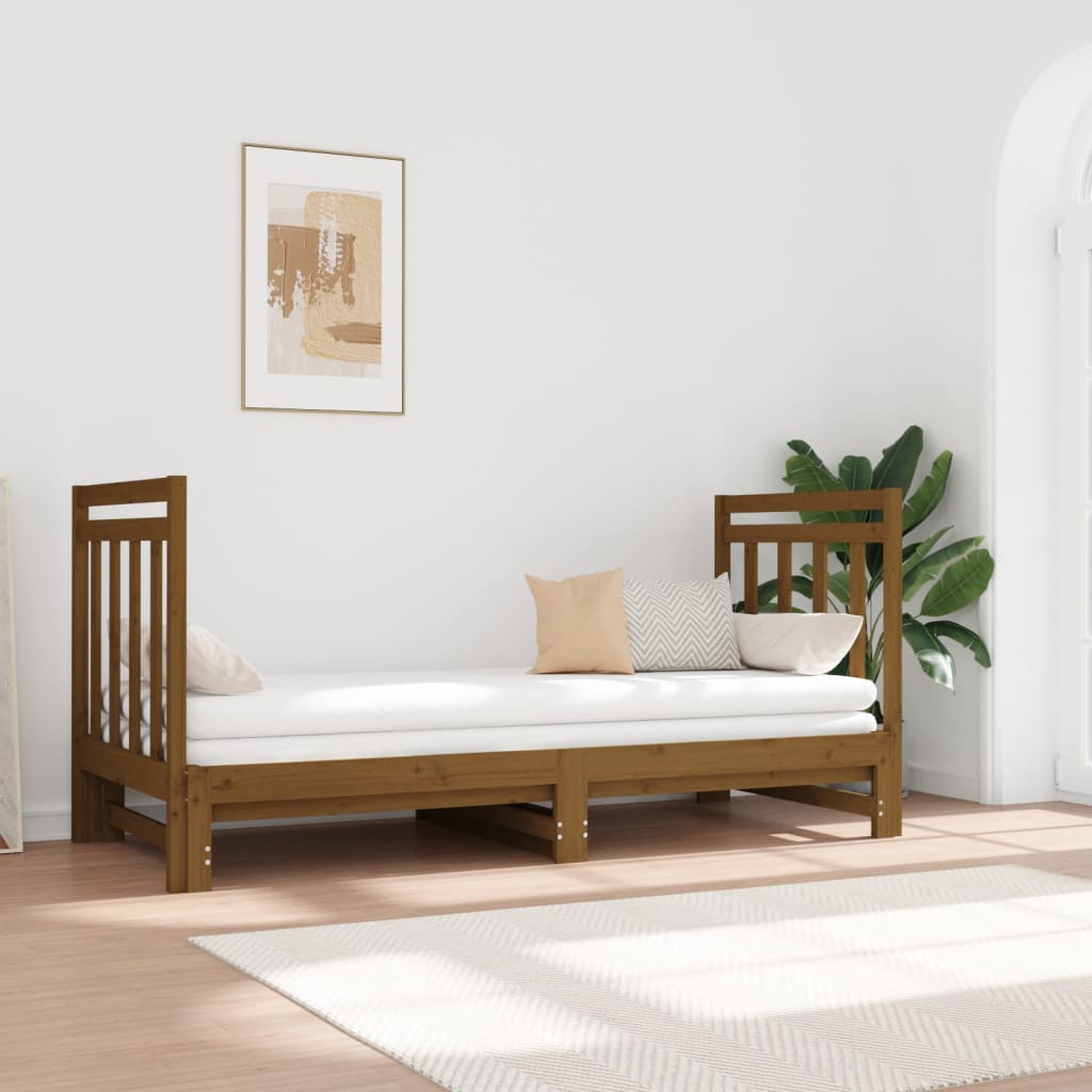vidaXL Pull-out Day Bed Honey Brown 2x(90x190) cm Solid Wood Pine