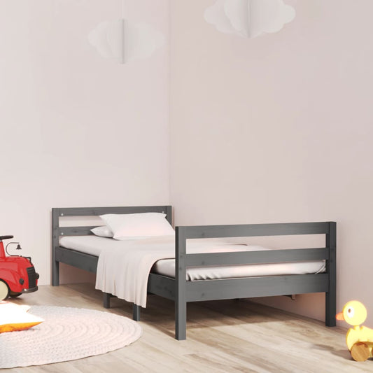 vidaXL Bed Frame Grey 75x190 cm 2FT6 Small Single Solid Wood Pine