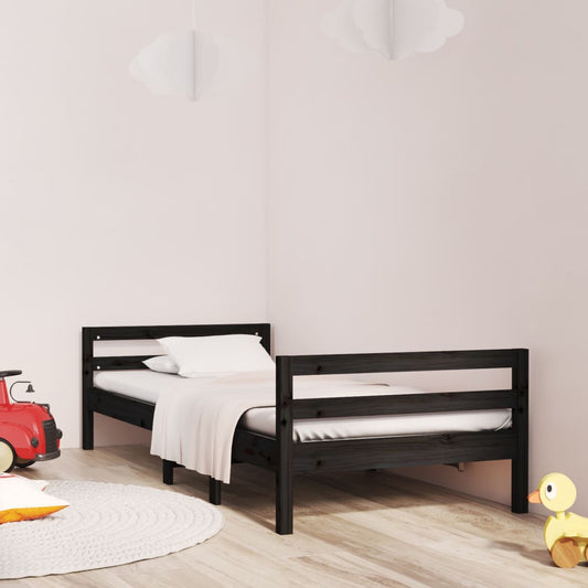 vidaXL Bed Frame Black 75x190 cm 2FT6 Small Single Solid Wood Pine