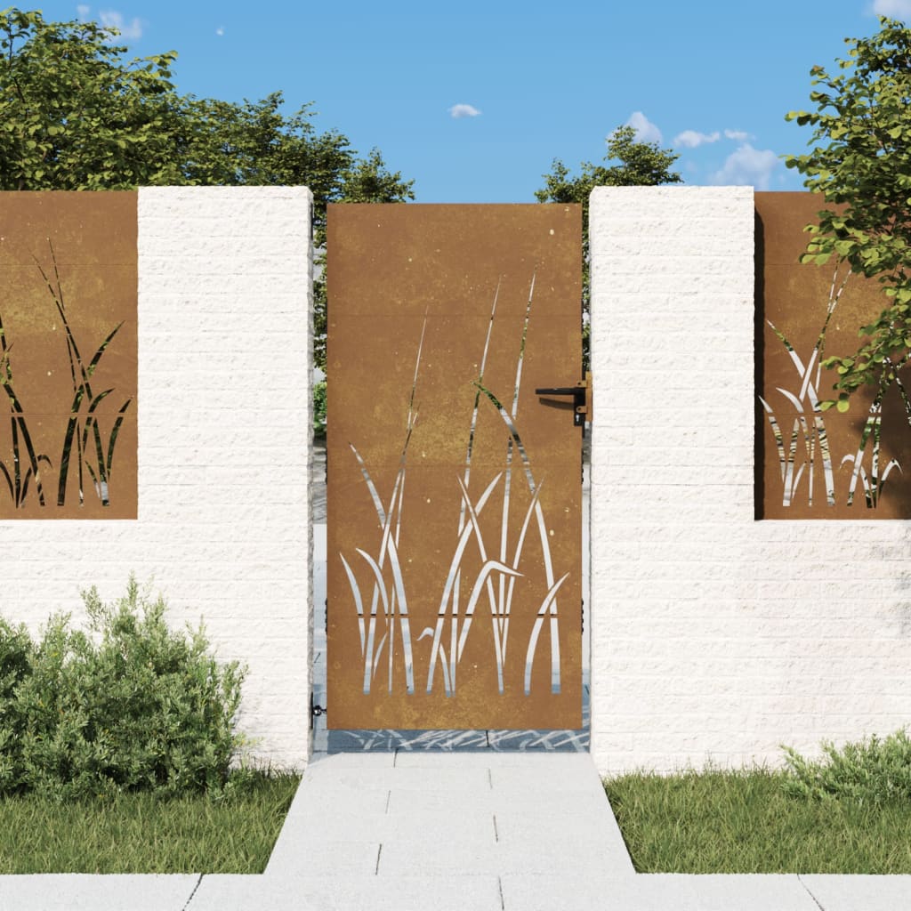 vidaXL Garden Gate 85x200 cm Corten Steel Grass Design