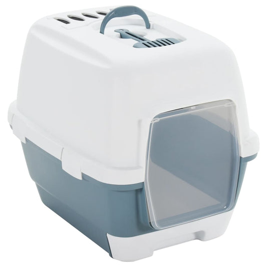 vidaXL Cat Litter Tray with Cover White and Blue 58x45x48 cm PP
