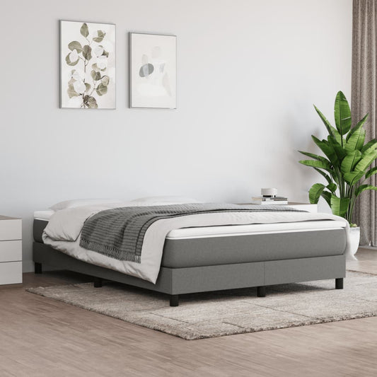 vidaXL Box Spring Bed Frame Dark Grey 135x190 cm Double Fabric