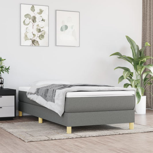 vidaXL Box Spring Bed Frame Dark Grey 90x190 cm Single Fabric