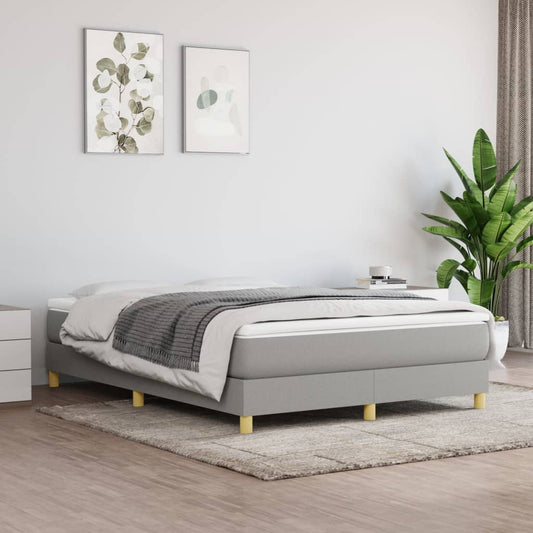 vidaXL Box Spring Bed Frame Light Grey 135x190 cm Double Fabric