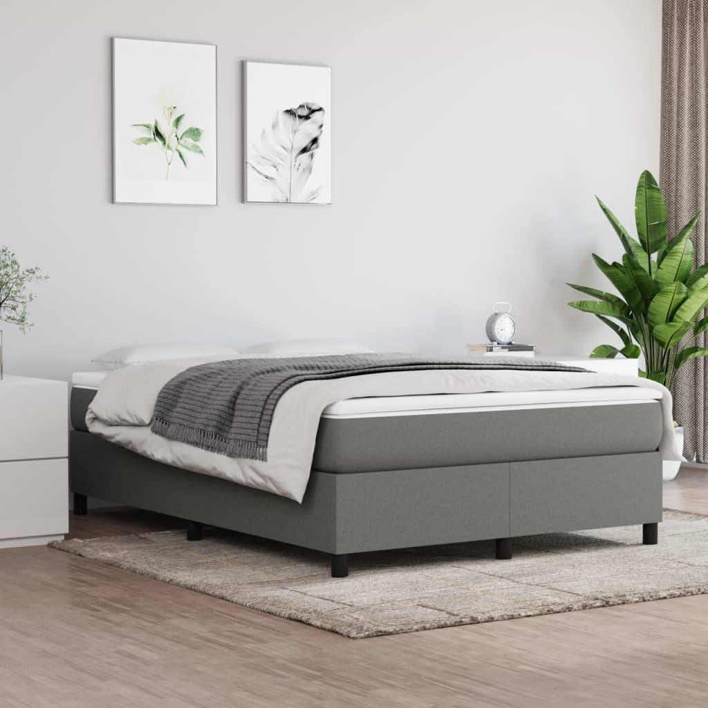 vidaXL Box Spring Bed Frame Dark Grey 135x190 cm Double Fabric