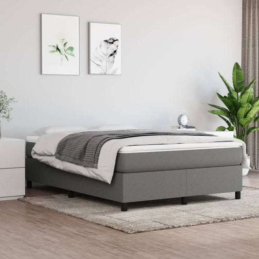 vidaXL Box Spring Bed Frame Dark Grey 135x190 cm Double Fabric