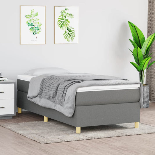 vidaXL Box Spring Bed Frame Dark Grey 90x190 cm Single Fabric
