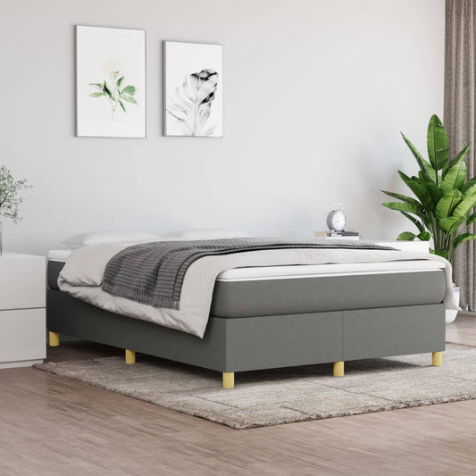 vidaXL Box Spring Bed Frame Dark Grey 135x190 cm Double Fabric