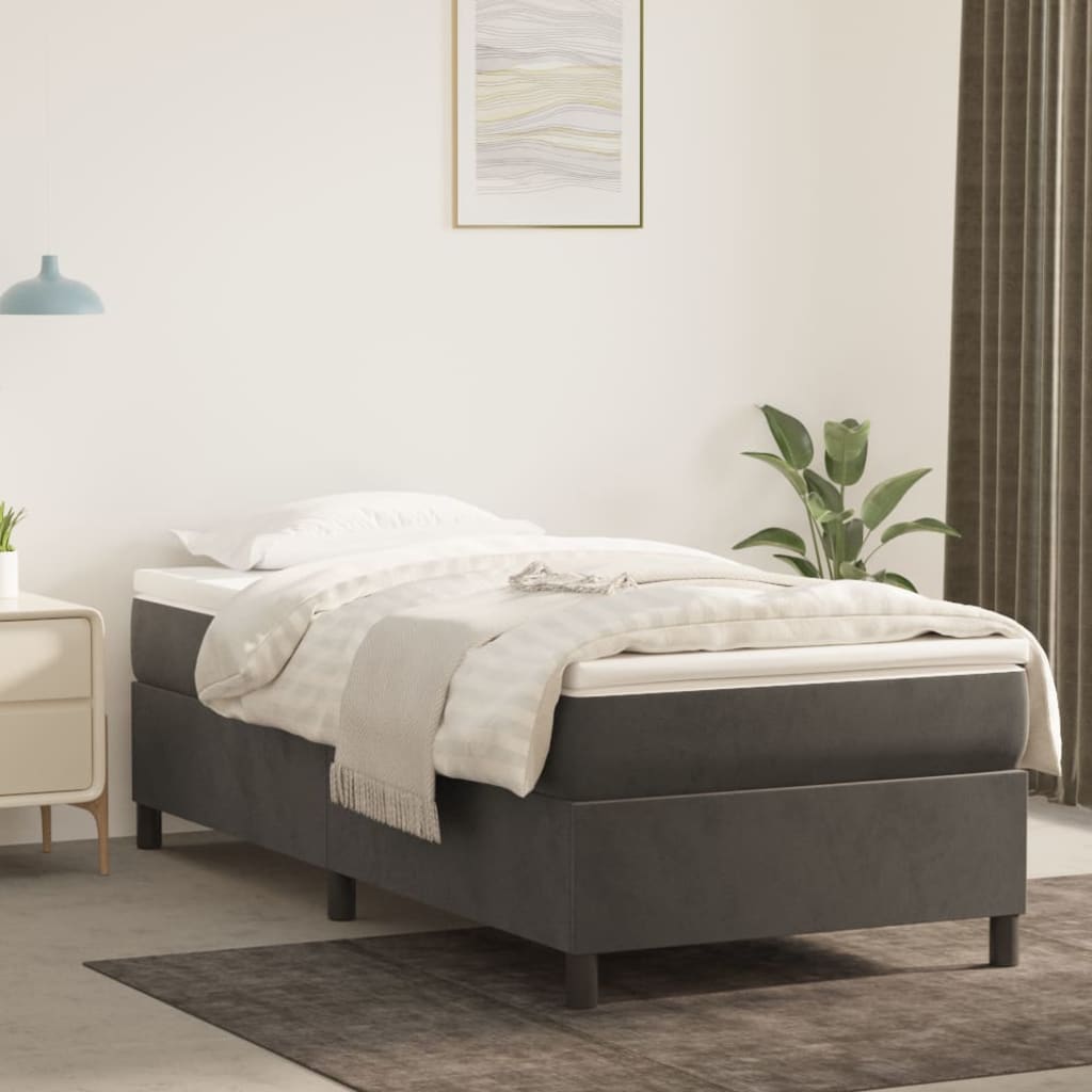 vidaXL Box Spring Bed Frame Dark Grey 90x190 cm Single Velvet