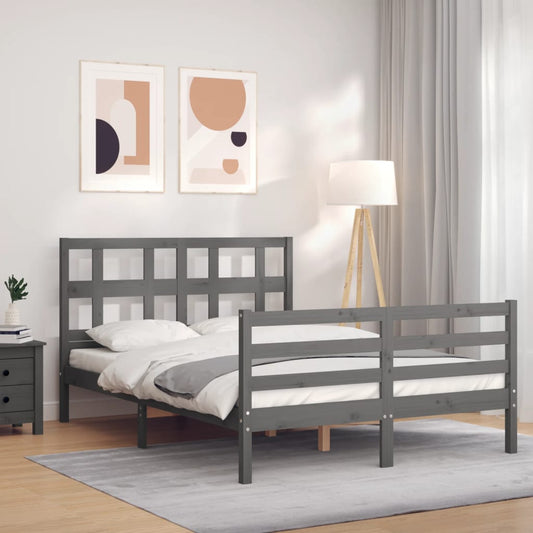 vidaXL Bed Frame with Headboard Grey 140x200 cm Solid Wood