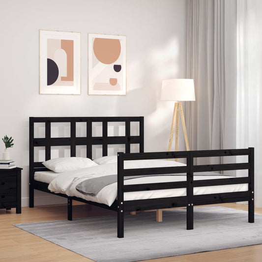 vidaXL Bed Frame with Headboard Black 140x200 cm Solid Wood