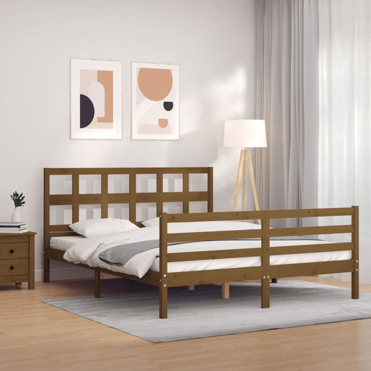 vidaXL Bed Frame with Headboard Honey Brown 160x200 cm Solid Wood