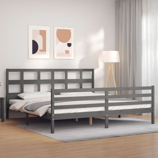 vidaXL Bed Frame with Headboard Grey Super King Size Solid Wood