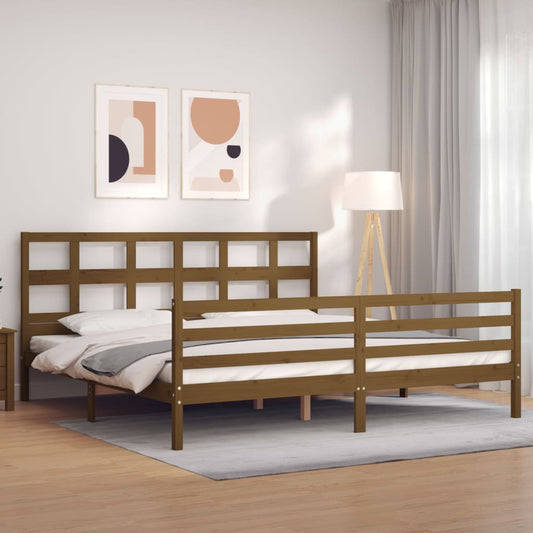 vidaXL Bed Frame with Headboard Honey Brown Super King Size Solid Wood