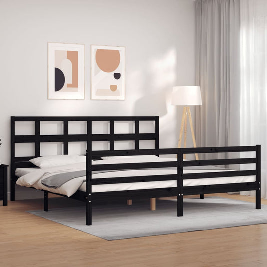 vidaXL Bed Frame with Headboard Black Super King Size Solid Wood