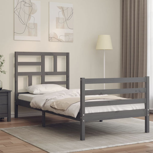 vidaXL Bed Frame with Headboard Grey Single Solid Wood