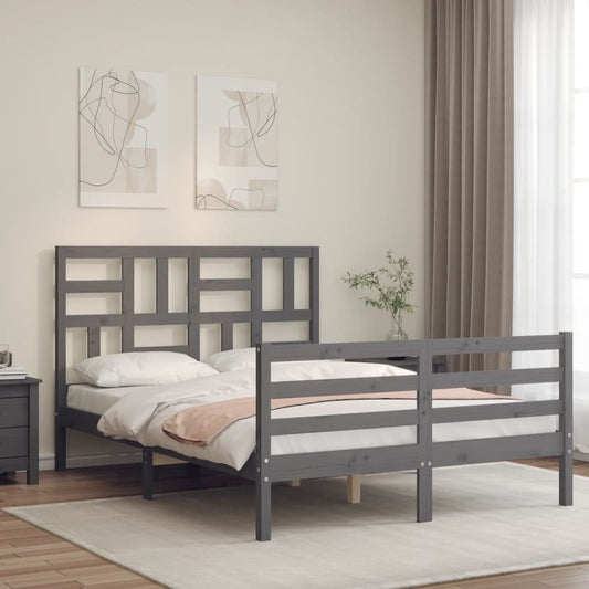 vidaXL Bed Frame with Headboard Grey Small Double Solid Wood