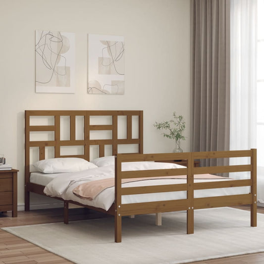 vidaXL Bed Frame with Headboard Honey Brown Small Double Solid Wood