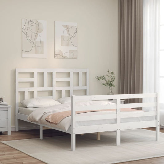 vidaXL Bed Frame with Headboard White 140x190 cm Solid Wood