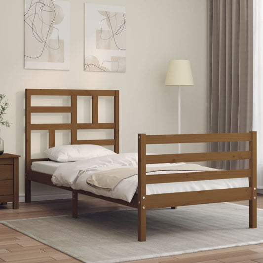 vidaXL Bed Frame with Headboard Honey Brown 90x200 cm Solid Wood