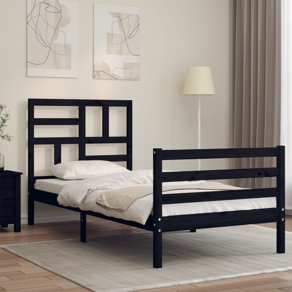 vidaXL Bed Frame with Headboard Black 100x200 cm Solid Wood