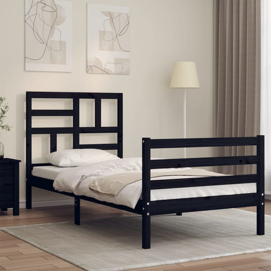 vidaXL Bed Frame with Headboard Black 100x200 cm Solid Wood