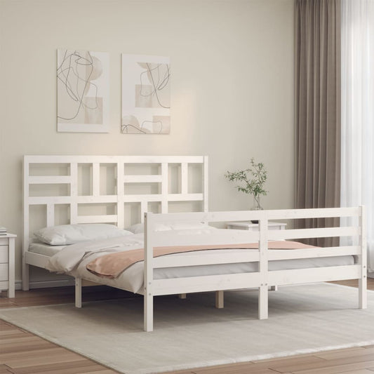 vidaXL Bed Frame with Headboard White 160x200 cm Solid Wood