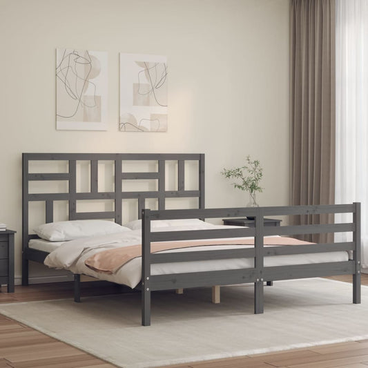 vidaXL Bed Frame with Headboard Grey 160x200 cm Solid Wood
