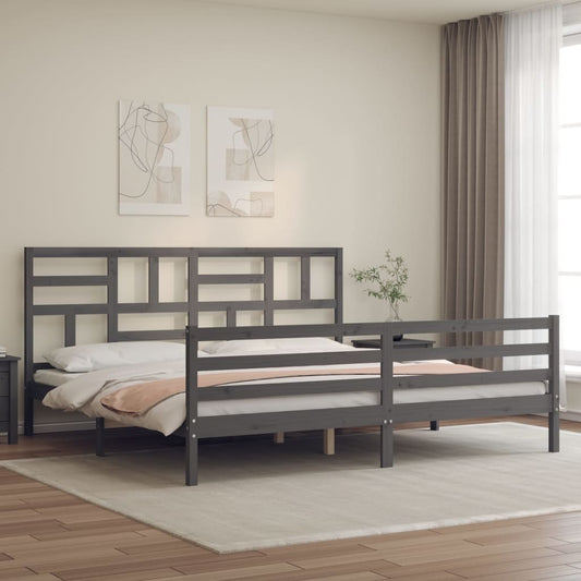 vidaXL Bed Frame with Headboard Grey 200x200 cm Solid Wood
