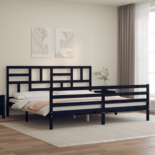 vidaXL Bed Frame with Headboard Black 200x200 cm Solid Wood