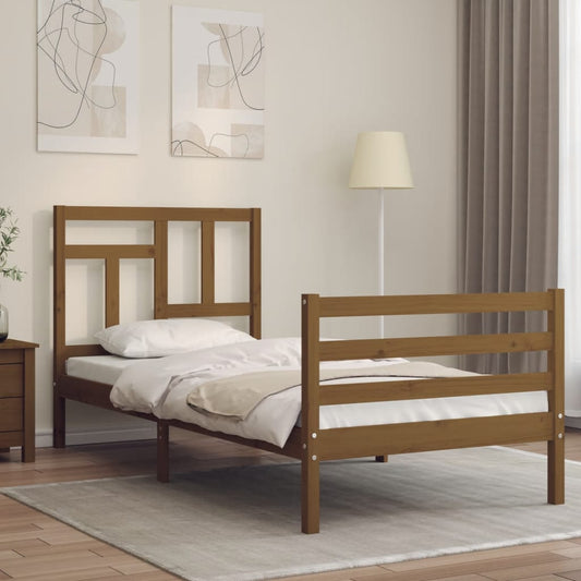 vidaXL Bed Frame with Headboard Honey Brown Single Solid Wood
