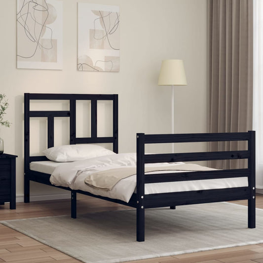 vidaXL Bed Frame with Headboard Black Single Solid Wood