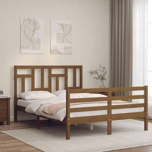 vidaXL Bed Frame with Headboard Honey Brown Small Double Solid Wood