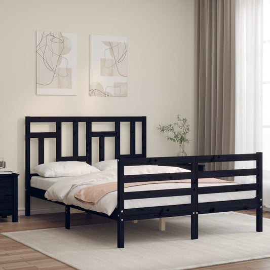 vidaXL Bed Frame with Headboard Black 140x190 cm Solid Wood