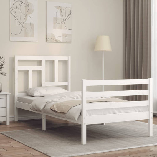 vidaXL Bed Frame with Headboard White 90x200 cm Solid Wood