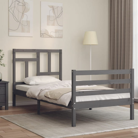 vidaXL Bed Frame with Headboard Grey 90x200 cm Solid Wood