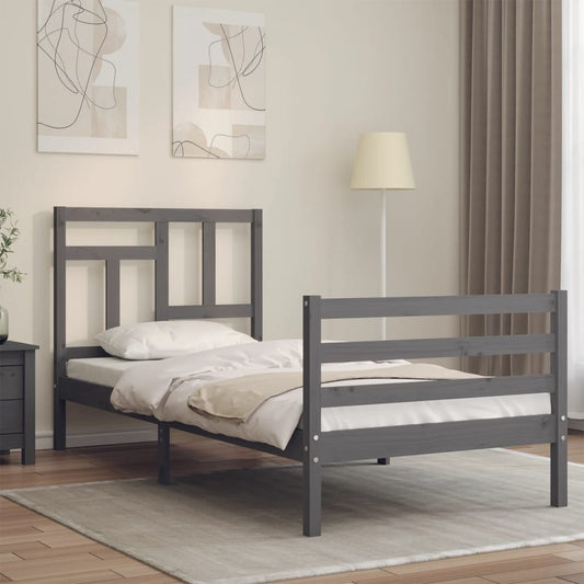 vidaXL Bed Frame with Headboard Grey 100x200 cm Solid Wood