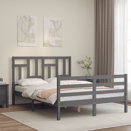 vidaXL Bed Frame with Headboard Grey 120x200 cm Solid Wood