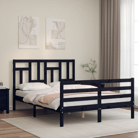 vidaXL Bed Frame with Headboard Black 120x200 cm Solid Wood