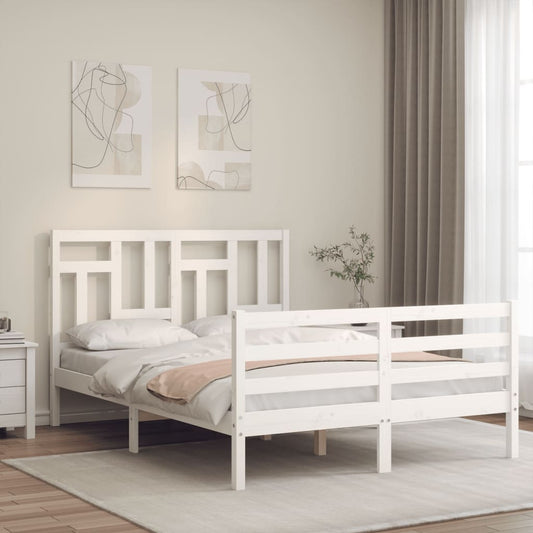 vidaXL Bed Frame with Headboard White 140x200 cm Solid Wood