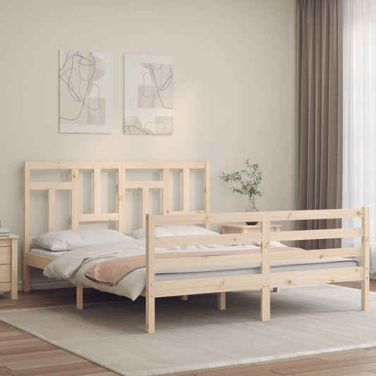 vidaXL Bed Frame with Headboard King Size Solid Wood